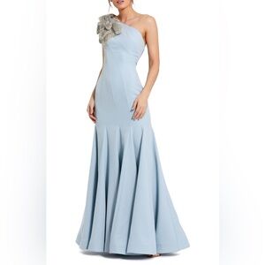 Mac Duggal One-Shoulder Light Blue Evening Gown with Silver Embellishment